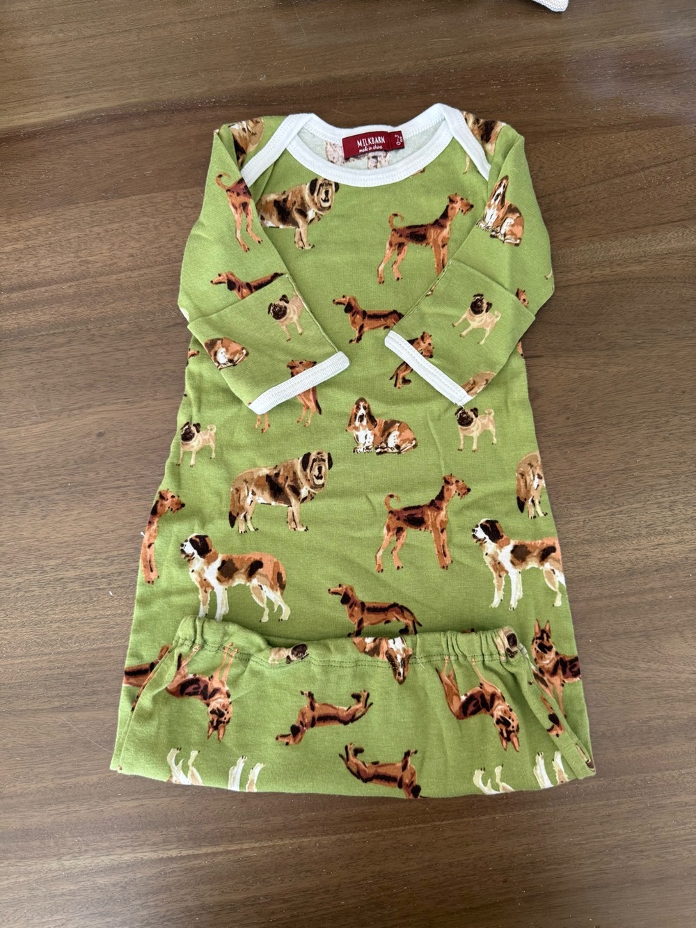 Milkbarn Green Dog Print Kids Nightgown with White Trim